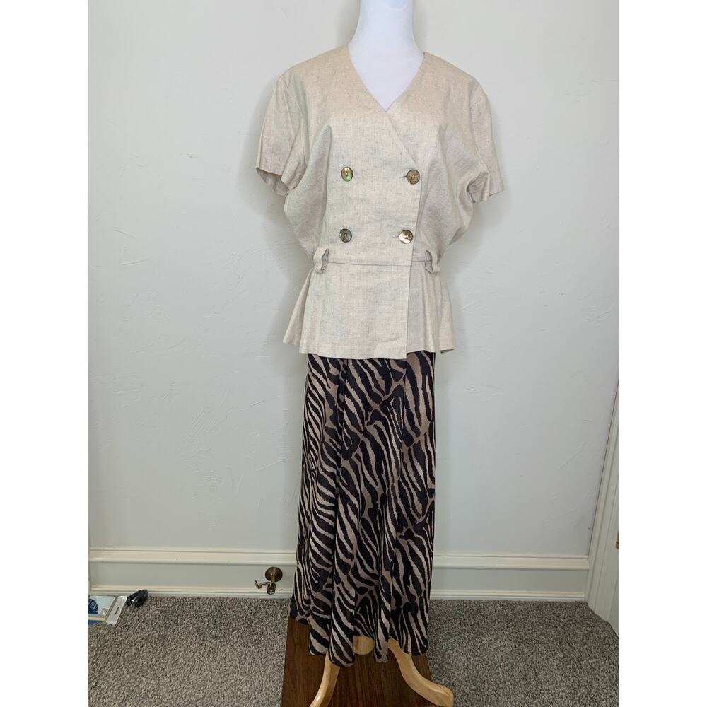 Studio I Mixed Print Safari Style Dress Zebra Print Skirt Sz Medium / Large